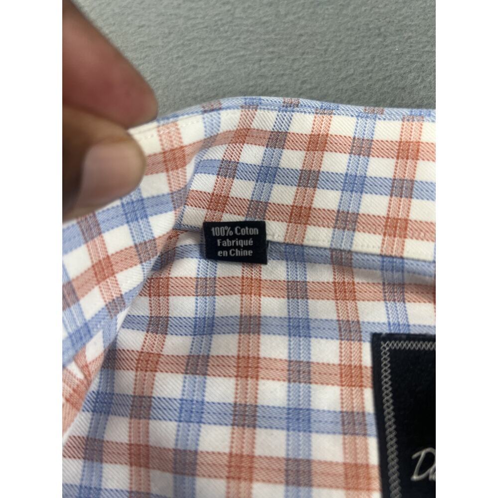 David Donahue Men's Light Blue Orange Plaid Button Down Shirt Size 16.5 - 36/37 - Picture 4 of 6